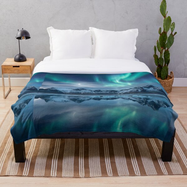 Item preview, Majestic Aurora Borealis Over Snowy Mountains designed and sold by DenBox.