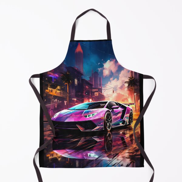 Item preview, Purple neon supercar cruising through rainy cyberpunk boulevard designed and sold by RevUpDesign.