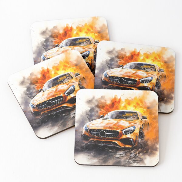 Item preview, Bright coupe emerging from cinematic blast on white background designed and sold by RevUpDesign.