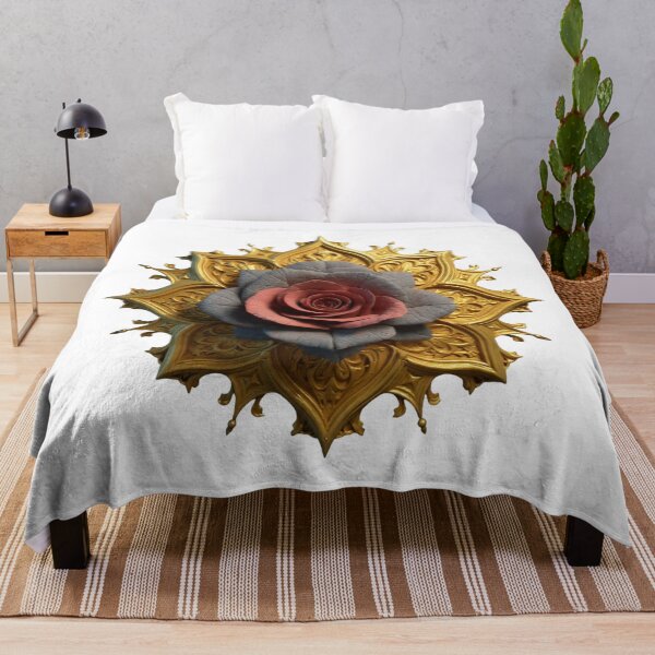 Item preview, A gothic red rose with gray petals, set against an ornate gold star-shaped frame. designed and sold by Anacond.