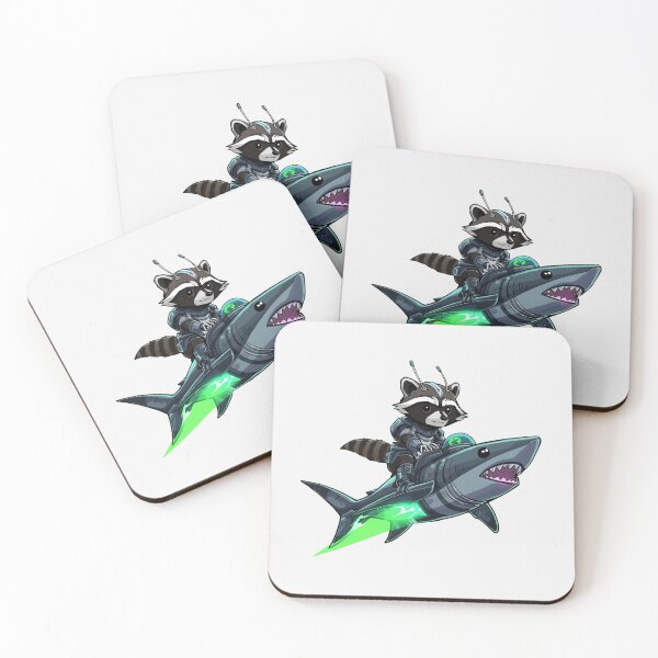 Item preview, Funny Racoon Riding Shark Space Adventure designed and sold by DreamArtmaStudio.