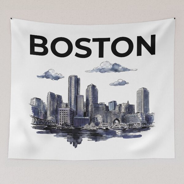 Item preview, Boston Harbor Ink Wash Skyline designed and sold by DesignedByMarty.