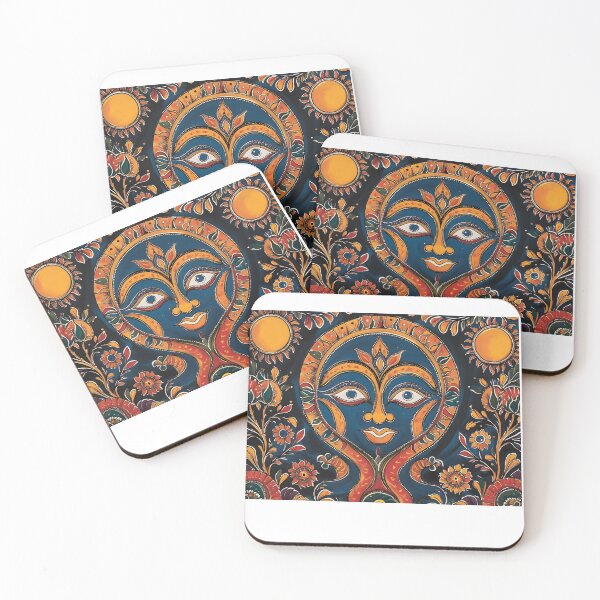 Item preview,  Traditional Madhubani Folk Art Print of Intricately Decorated Sun and Moon designed and sold by Haus Of K.