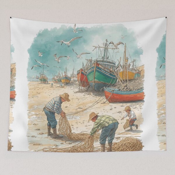 Item preview, Nets and Boats – Cottagecore Seaside Life designed and sold by Deezyned.
