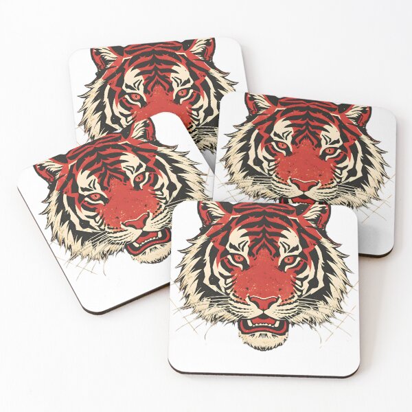 Item preview, Nagaland Tribal Tiger Design – Bold Red & Gold Tribal Art Print for Fashion and Accessories designed and sold by Haus Of K.