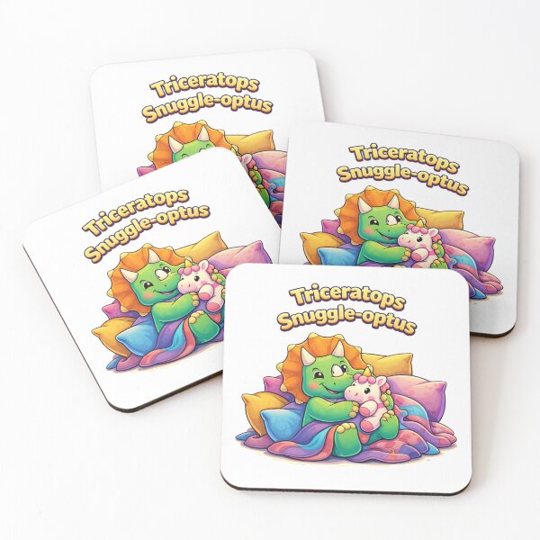 Item preview, Triceratops Snuggle-optus – Cute Dinosaur Nursery Wall Art with Unicorn Plush, Cozy Kawaii Bedtime Illustration for Kids Room Decor designed and sold by digitalbitcraft.
