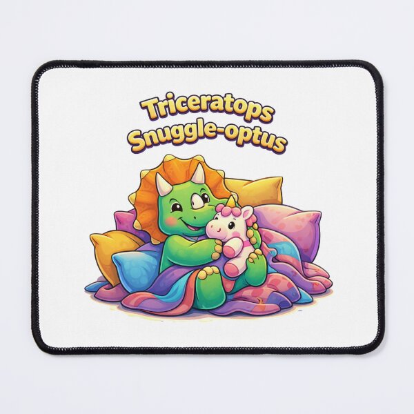 Item preview, Triceratops Snuggle-optus – Cute Dinosaur Nursery Wall Art with Unicorn Plush, Cozy Kawaii Bedtime Illustration for Kids Room Decor designed and sold by digitalbitcraft.