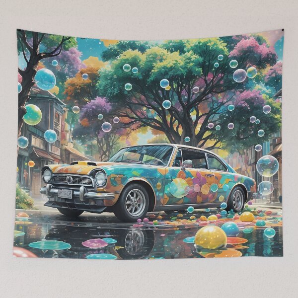 Item preview, Colorful car, bubbles, reflection, city designed and sold by Mianku | Für das Leben.