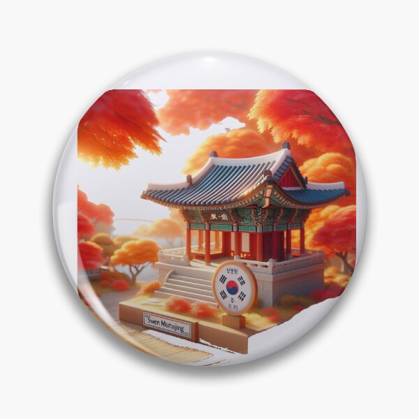 Item preview, Suwon Munanjang Pavilion Autumn – Cute 3D Korean Heritage Label with Flag ,  designed and sold by PaintMeWorld.