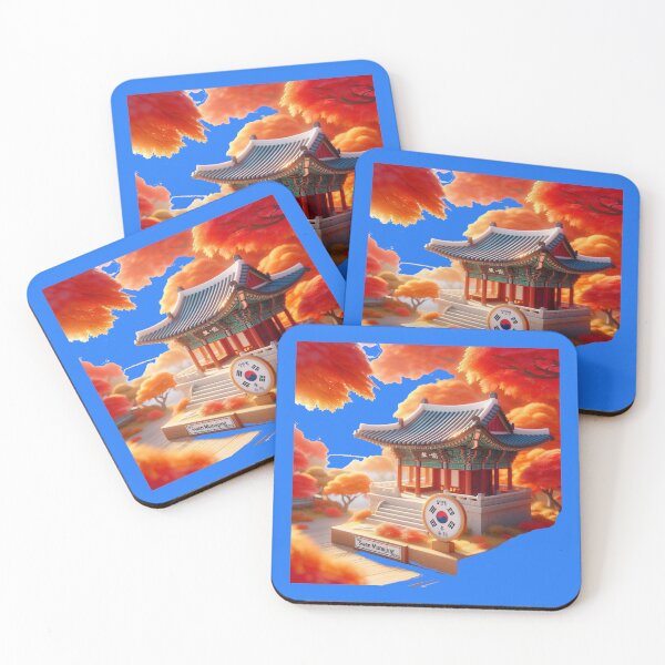 Item preview, Suwon Munanjang Pavilion Autumn – Cute 3D Korean Heritage Label with Flag ,  designed and sold by PaintMeWorld.