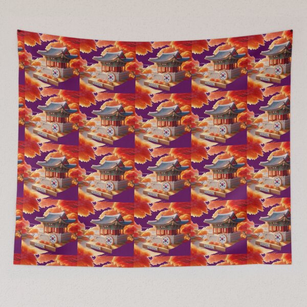Item preview, Suwon Munanjang Pavilion Autumn – Cute 3D Korean Heritage Label with Flag ,  designed and sold by PaintMeWorld.