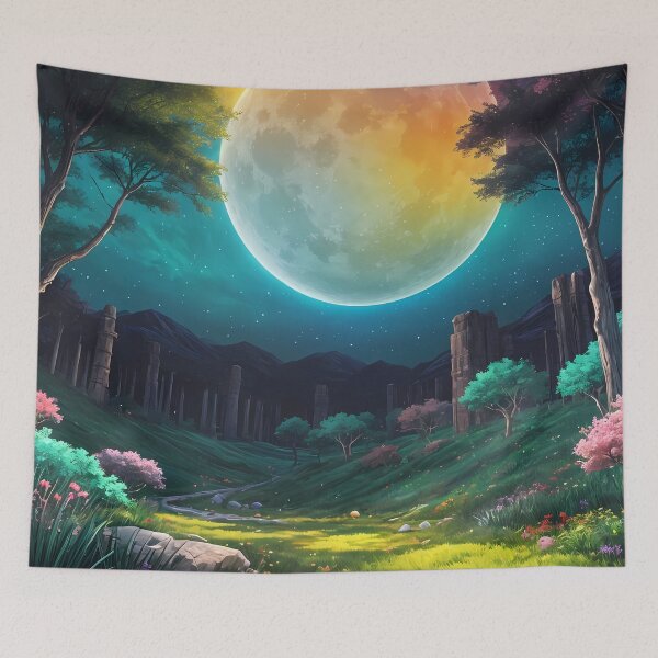 Item preview, Moon over a fairytale valley in anime style designed and sold by Mianku | Für das Leben.