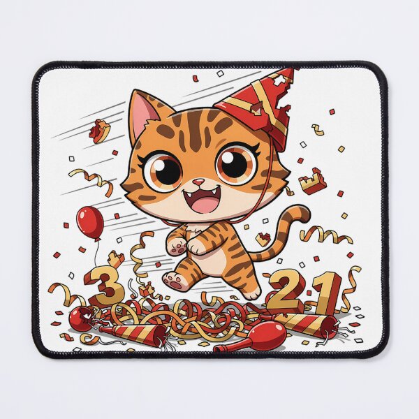 Item preview, Bengal Cat Chaos Countdown New Year Chibi Funny Wild Cat Sarcastic Holiday Design designed and sold by GiftsForge.