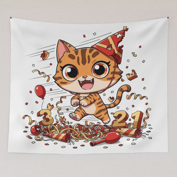 Item preview, Bengal Cat Chaos Countdown New Year Chibi Funny Wild Cat Sarcastic Holiday Design designed and sold by GiftsForge.