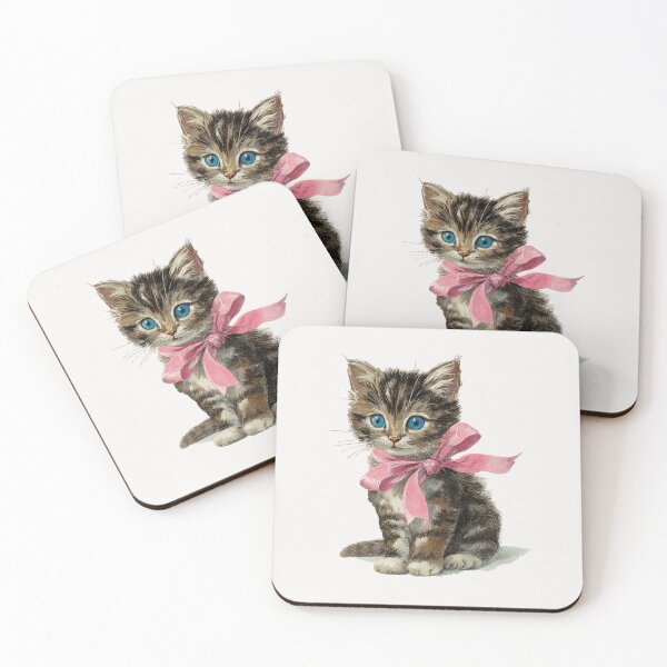 Item preview, Vintage Kitten with a pink bow designed and sold by MendaciousMina.