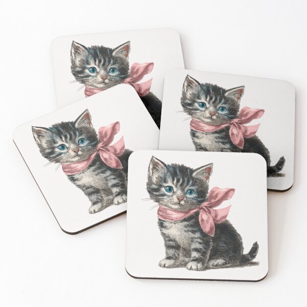 Item preview, Vintage Kitten with a pink bow designed and sold by MendaciousMina.