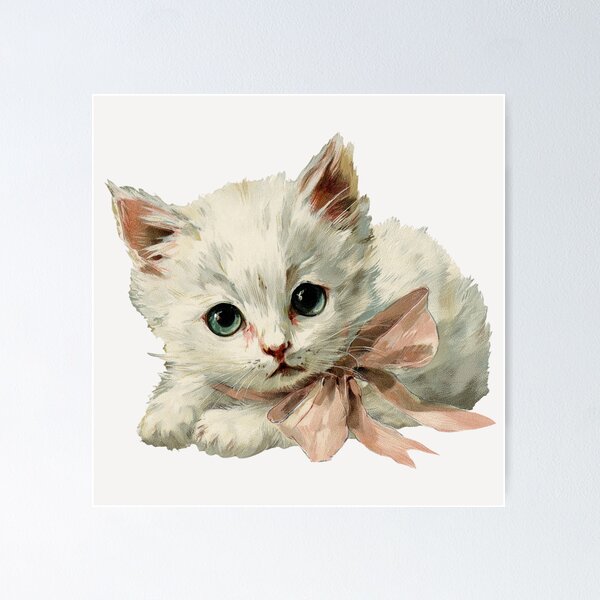 Item preview, Vintage Kitten with a pink bow designed and sold by MendaciousMina.
