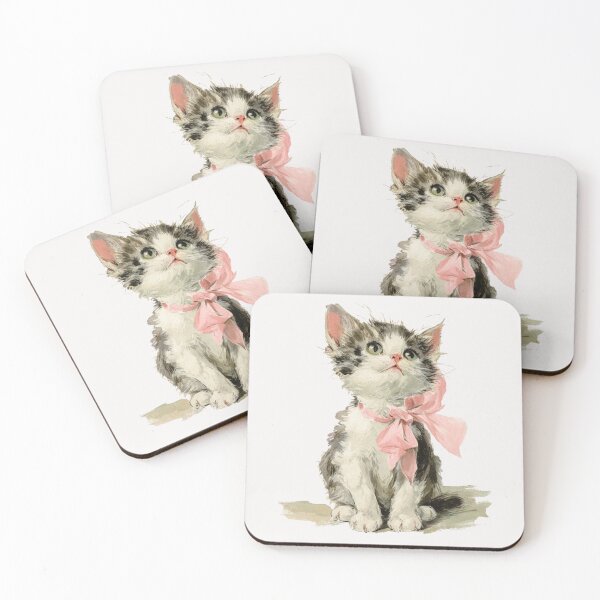 Item preview, Vintage Kitten with a pink bow designed and sold by MendaciousMina.
