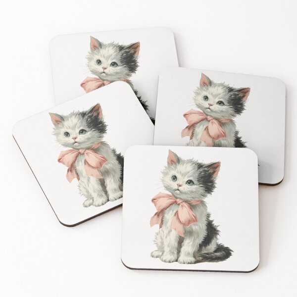 Item preview, Vintage Kitten with a pink bow designed and sold by MendaciousMina.