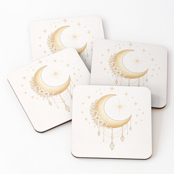 Item preview, Crescent Moon Crystals – Boho Floral Lunar Art designed and sold by PunchDrop.