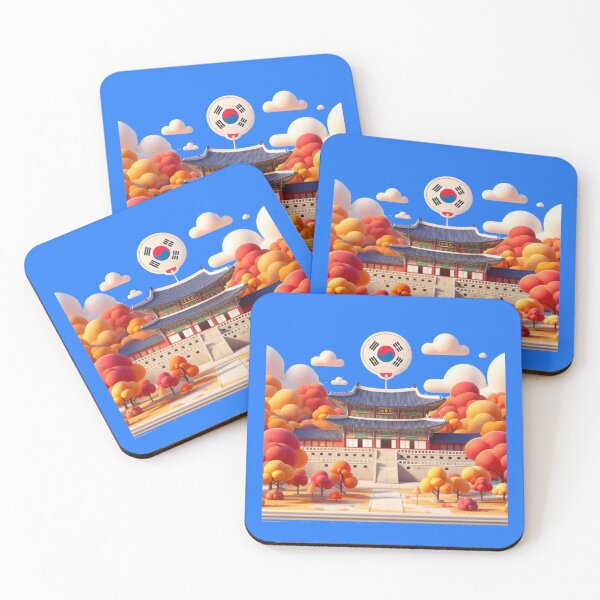 Item preview, Gyeongbokgung Palace Autumn – Cute 3D Korean Heritage Label with Flag , designed and sold by PaintMeWorld.