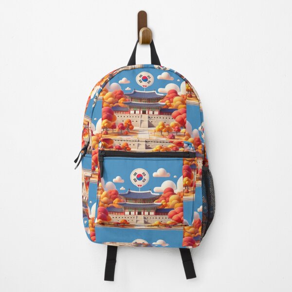 Item preview, Gyeongbokgung Palace Autumn – Cute 3D Korean Heritage Label with Flag , designed and sold by PaintMeWorld.
