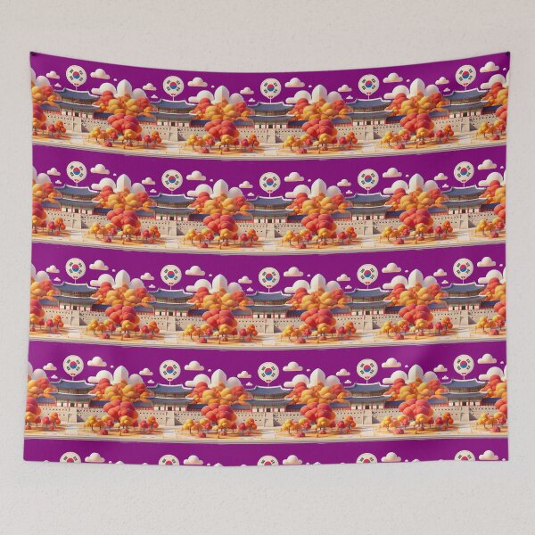 Item preview, Gyeongbokgung Palace Autumn – Cute 3D Korean Heritage Label with Flag , designed and sold by PaintMeWorld.