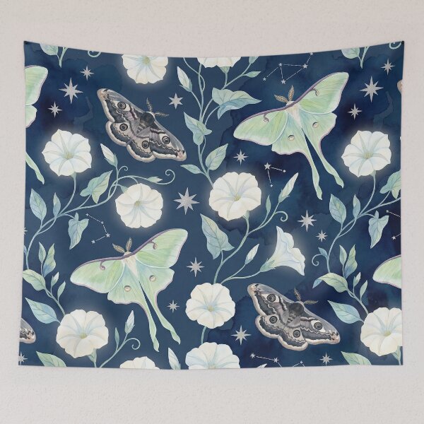 Item preview, Midnight Moth & Moonflower - Dark Academia Celestial Pattern designed and sold by SavinMercantile.
