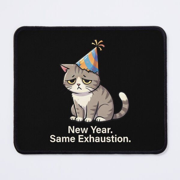 Item preview, New Year Same Exhaustion Sad Cat Party Humor designed and sold by k3rstman1.