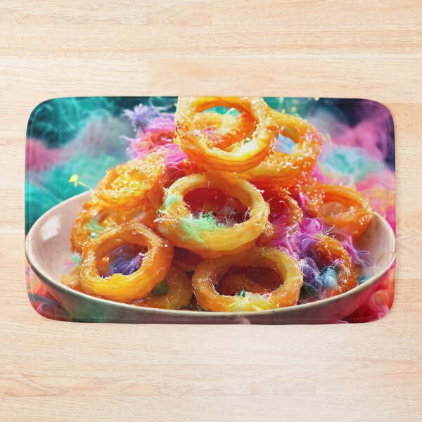 Item preview, Onion rings presented on an imaginative colored background designed and sold by Mianku | Für das Leben.