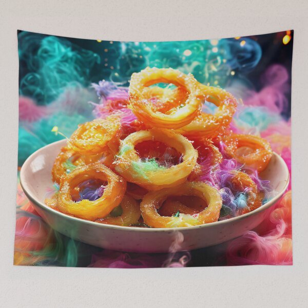 Item preview, Onion rings presented on an imaginative colored background designed and sold by Mianku | Für das Leben.