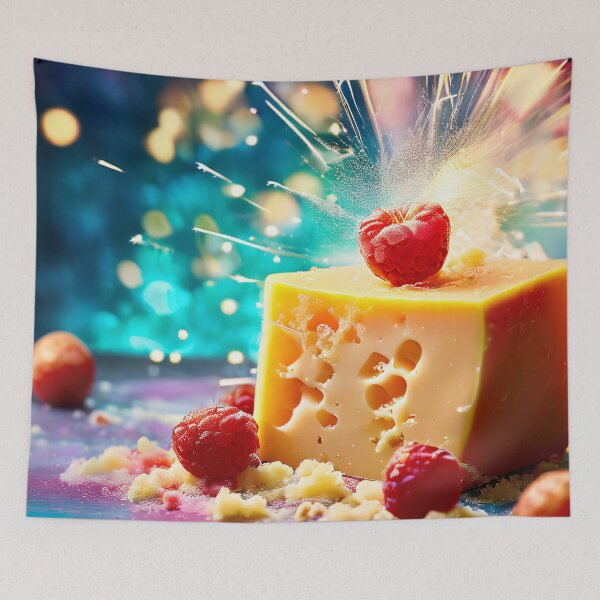 Item preview, Cheese cubes and raspberries with fireworks designed and sold by Mianku | Für das Leben.