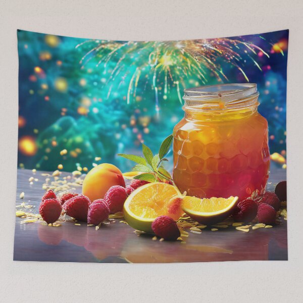 Item preview, Honey jar, fruit and fireworks display designed and sold by Mianku | Für das Leben.