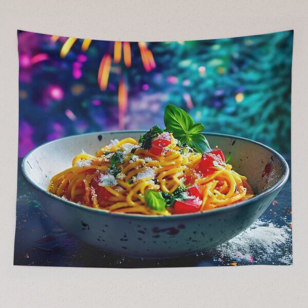 Item preview, Pasta with fireworks in the background designed and sold by Mianku | Für das Leben.