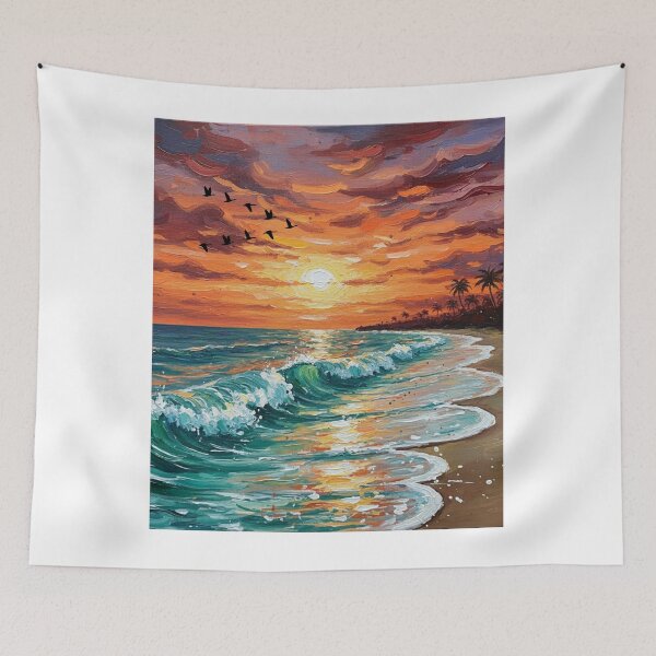 Item preview, Vibrant Tropical Sunset Beach - Impasto Oil Painting Style designed and sold by Fateh-Kro ⭐⭐⭐⭐⭐.