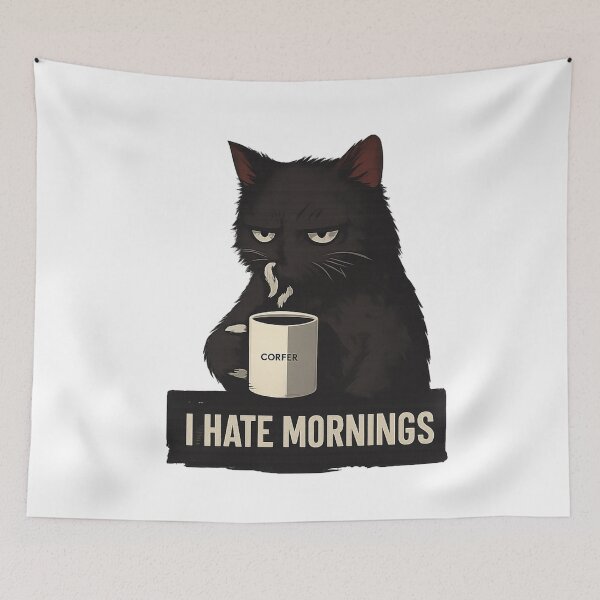 Item preview, Grumpy Black Cat Coffee – I Hate Mornings Funny Cat Quote Design designed and sold by MonaRose_Art.