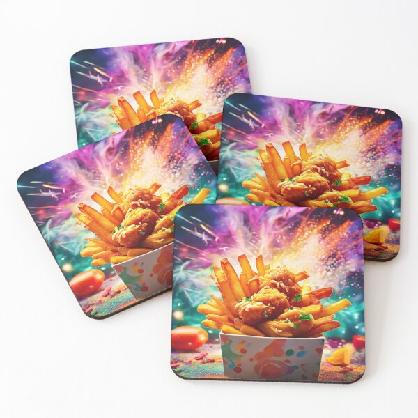 Item preview, French fries and chicken against an abstract background designed and sold by Mianku | Für das Leben.