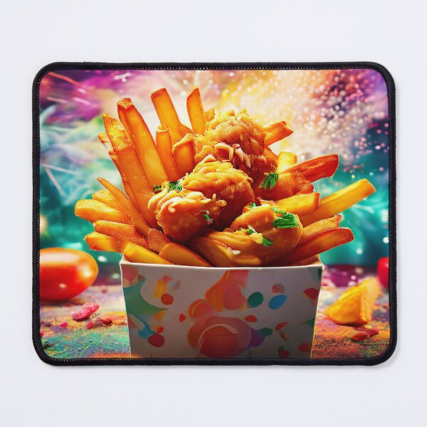 Item preview, French fries and chicken against an abstract background designed and sold by Mianku | Für das Leben.