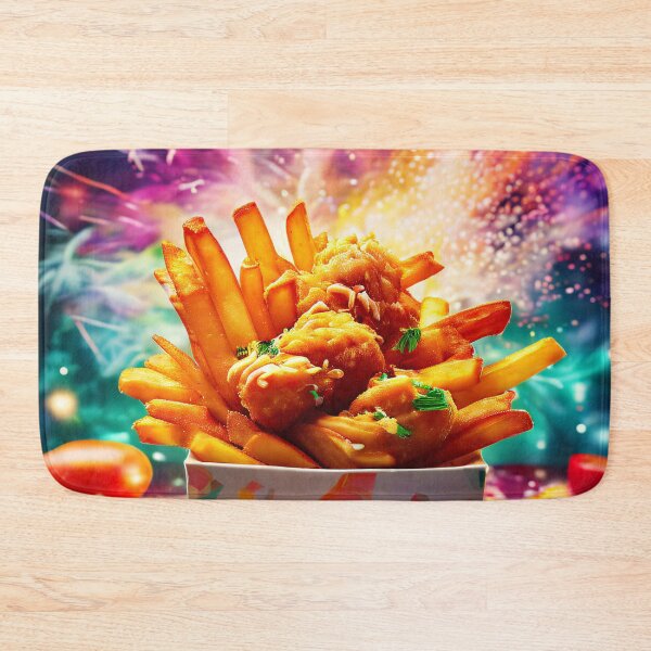 Item preview, French fries and chicken against an abstract background designed and sold by Mianku | Für das Leben.