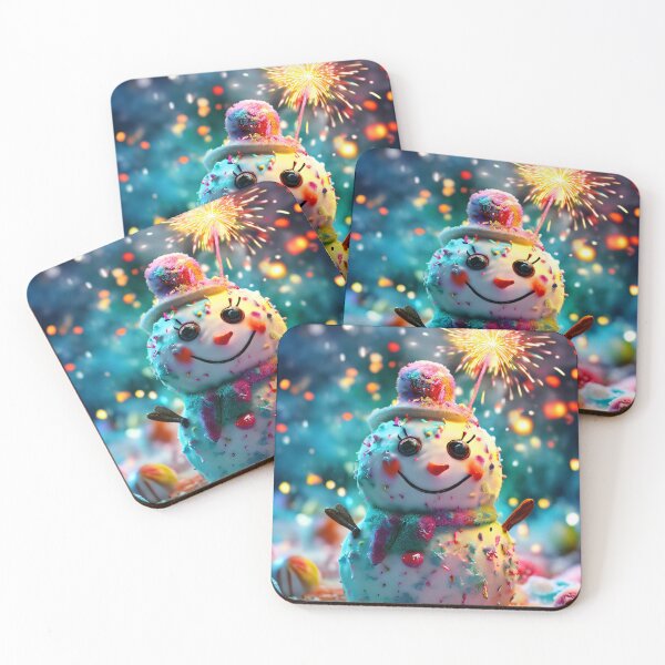 Item preview, Cheerful snowman celebrates with fireworks designed and sold by Mianku | Für das Leben.