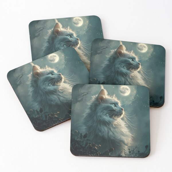 Item preview, White Mystical Cat Under the Moonlight designed and sold by Erika Kaisersot.