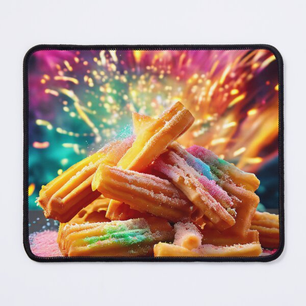 Item preview, Stacks of churros in front of festive fireworks designed and sold by Mianku | Für das Leben.