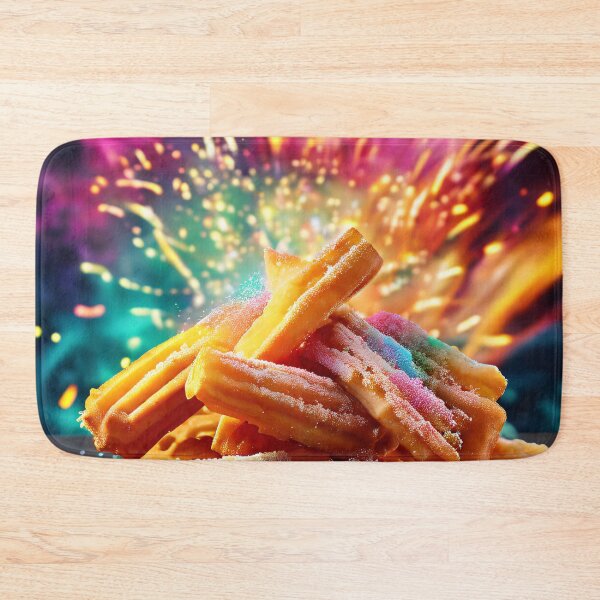 Item preview, Stacks of churros in front of festive fireworks designed and sold by Mianku | Für das Leben.