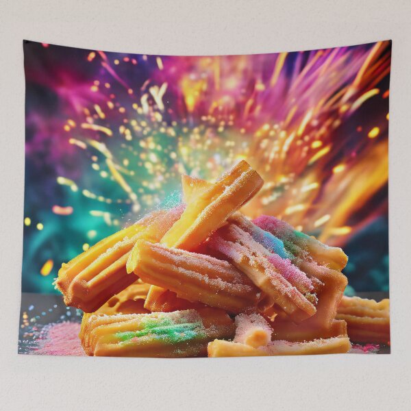Item preview, Stacks of churros in front of festive fireworks designed and sold by Mianku | Für das Leben.