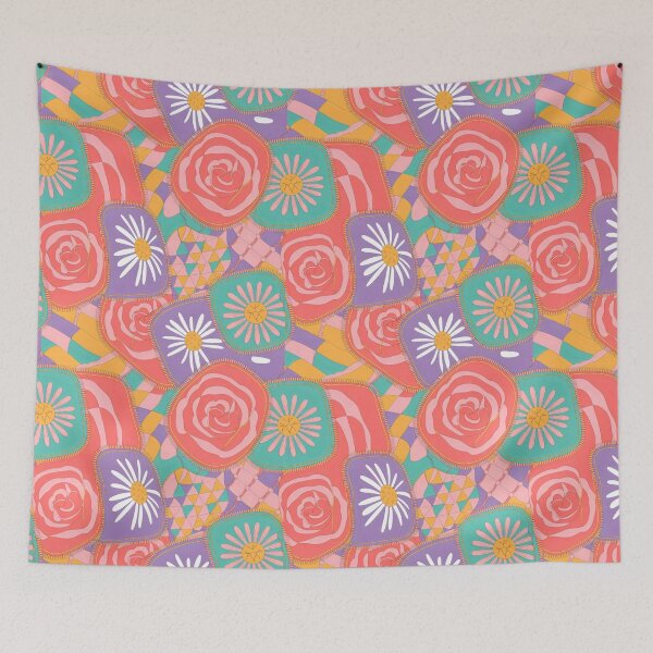 Item preview, Floral Patchwork Design with Dopamine Style and Geometric Quilt Motifs designed and sold by SplashTastic.