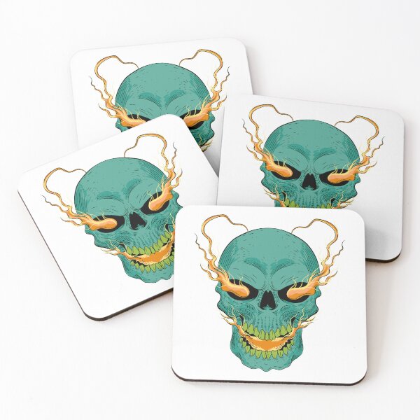 Item preview, Teal Flaming Skull with Fire Eyes Dark Fantasy Art designed and sold by Horrify.