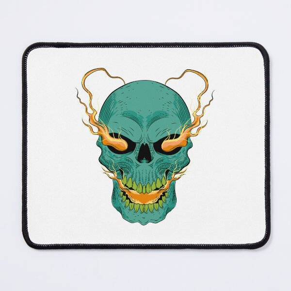 Item preview, Teal Flaming Skull with Fire Eyes Dark Fantasy Art designed and sold by Horrify.