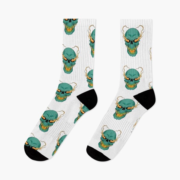 Item preview, Teal Flaming Skull with Fire Eyes Dark Fantasy Art designed and sold by Horrify.