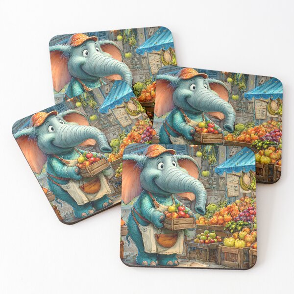 Item preview, Cheerful Elephant at a Colorful Fruit Market Scene designed and sold by Artessie.