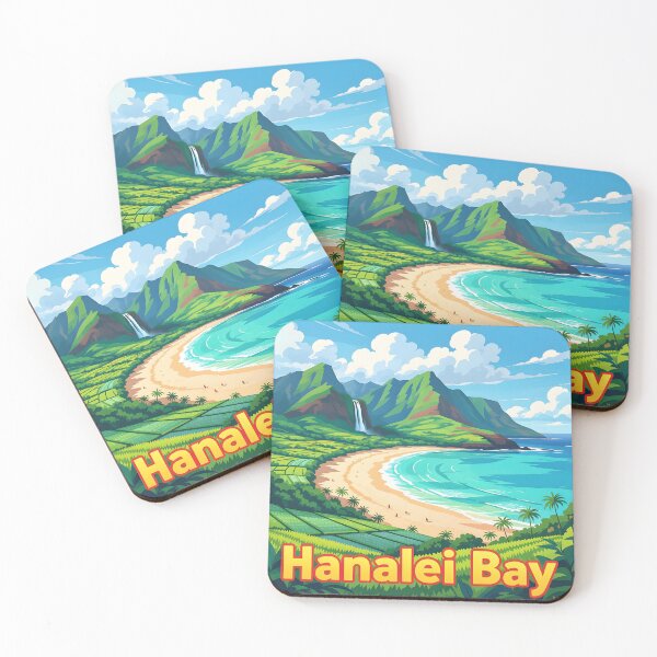 Item preview, Hanalei Bay, Kauai, Hawaii: Vintage-Style Painterly Travel Poster designed and sold by LSVart.